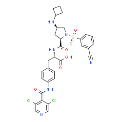 ChemSpider 2D Image | (4R)-1-[(3-Cyanophenyl)sulfonyl]-4-(cyclobutylamino)-D-prolyl-4-[(3,5-dichloroisonicotinoyl)amino]-L-phenylalanine | C31H30Cl2N6O6S