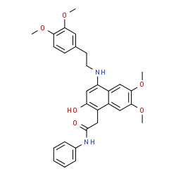 ChemSpider 2D Image | 2-(4-{[2-(3,4-Dimethoxyphenyl)ethyl]amino}-2-hydroxy-6,7-dimethoxy-1-naphthyl)-N-phenylacetamide | C30H32N2O6