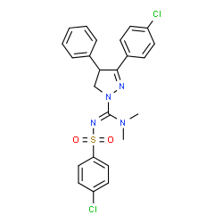 ChemSpider 2D Image | 3-(4-Chlorophenyl)-N'-[(4-chlorophenyl)sulfonyl]-N,N-dimethyl-4-phenyl-4,5-dihydro-1H-pyrazole-1-carboximidamide | C24H22Cl2N4O2S
