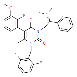 ChemSpider 2D Image | 1-(2,6-Difluorobenzyl)-3-[(2R)-2-(dimethylamino)-2-phenylethyl]-5-(2-fluoro-3-methoxyphenyl)-6-methyl-2,4(1H,3H)-pyrimidinedione | C29H28F3N3O3