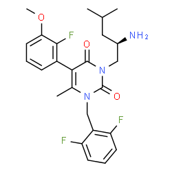 ChemSpider 2D Image | 3-[(2R)-2-Amino-4-methylpentyl]-1-(2,6-difluorobenzyl)-5-(2-fluoro-3-methoxyphenyl)-6-methyl-2,4(1H,3H)-pyrimidinedione | C25H28F3N3O3