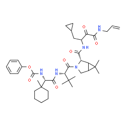 ChemSpider 2D Image | Phenyl [(1S)-2-({(2S)-1-[(2S)-2-{[4-(allylamino)-1-cyclopropyl-3,4-dioxo-2-butanyl]carbamoyl}-6,6-dimethyl-3-azabicyclo[3.1.0]hex-3-yl]-3,3-dimethyl-1-oxo-2-butanyl}amino)-1-(1-methylcyclohexyl)-2-oxo
ethyl]carbamate | C40H57N5O7