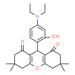 ChemSpider 2D Image | 9-[4-(Diethylamino)-2-hydroxyphenyl]-3,3,6,6-tetramethyl-3,4,5,6,7,9-hexahydro-1H-xanthene-1,8(2H)-dione | C27H35NO4
