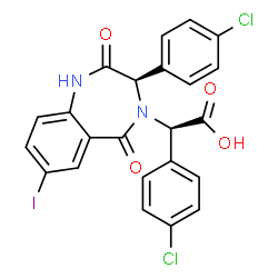 ChemSpider 2D Image | (2R)-(4-Chlorophenyl)[(3R)-3-(4-chlorophenyl)-7-iodo-2,5-dioxo-1,2,3,5-tetrahydro-4H-1,4-benzodiazepin-4-yl]acetic acid | C23H15Cl2IN2O4