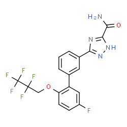 ChemSpider 2D Image | 3-[5'-Fluoro-2'-(2,2,3,3,3-pentafluoropropoxy)-3-biphenylyl]-1H-1,2,4-triazole-5-carboxamide | C18H12F6N4O2