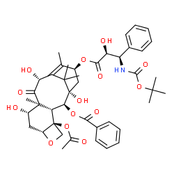 ChemSpider 2D Image | (2alpha,5beta,7beta,10beta,13alpha)-4-Acetoxy-13-({(2S,3R)-3-[(tert-butoxycarbonyl)amino]-2-hydroxy-3-phenylpropanoyl}oxy)-1,7,10-trihydroxy-9-oxo-5,20-epoxytax-11-en-2-yl benzoate | C43H53NO14