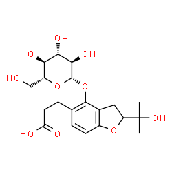 ChemSpider 2D Image | 3-[4-(beta-D-Glucopyranosyloxy)-2-(2-hydroxy-2-propanyl)-2,3-dihydro-1-benzofuran-5-yl]propanoic acid | C20H28O10