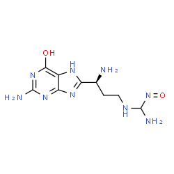 ChemSpider 2D Image | 2-Amino-8-[(1S)-1-amino-3-{[amino(nitroso)methyl]amino}propyl]-7H-purin-6-ol | C9H15N9O2