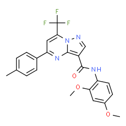 ChemSpider 2D Image | N-(2,4-Dimethoxyphenyl)-5-(4-methylphenyl)-7-(trifluoromethyl)pyrazolo[1,5-a]pyrimidine-3-carboxamide | C23H19F3N4O3