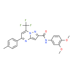 ChemSpider 2D Image | N-(3,4-Dimethoxyphenyl)-5-(4-methylphenyl)-7-(trifluoromethyl)pyrazolo[1,5-a]pyrimidine-2-carboxamide | C23H19F3N4O3