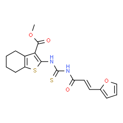 ChemSpider 2D Image | Methyl 2-({[(2E)-3-(2-furyl)-2-propenoyl]carbamothioyl}amino)-4,5,6,7-tetrahydro-1-benzothiophene-3-carboxylate | C18H18N2O4S2