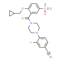ChemSpider 2D Image | 4-{4-[2-(Cyclopropylmethoxy)-5-(methylsulfonyl)benzoyl]-1-piperazinyl}-3-fluorobenzonitrile | C23H24FN3O4S