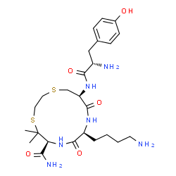 ChemSpider 2D Image | (6S,9S,12S)-9-(4-Aminobutyl)-5,5-dimethyl-8,11-dioxo-12-(L-tyrosylamino)-1,4-dithia-7,10-diazacyclotridecane-6-carboxamide | C25H40N6O5S2