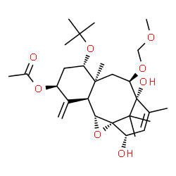 ChemSpider 2D Image | (2beta,3beta,5alpha,7beta,10alpha,14beta)-11,14-Dihydroxy-10-(methoxymethoxy)-7-[(2-methyl-2-propanyl)oxy]-1,2-epoxytaxa-4(20),12-dien-5-yl acetate | C28H44O8