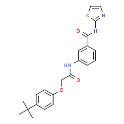 ChemSpider 2D Image | 3-({[4-(2-Methyl-2-propanyl)phenoxy]acetyl}amino)-N-(1,3-thiazol-2-yl)benzamide | C22H23N3O3S