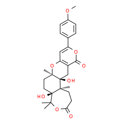 ChemSpider 2D Image | (5aS,7aR,13aS,13bS)-5a,13a-Dihydroxy-10-(4-methoxyphenyl)-5,5,7a,13b-tetramethyl-1,5a,6,7,7a,13,13a,13b-octahydro-5H,12H-oxepino[4,3-f]pyrano[4,3-b]chromene-3,12(2H)-dione | C27H32O8