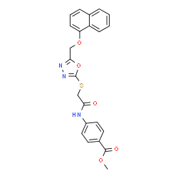 ChemSpider 2D Image | Methyl 4-(2-((5-((naphthalen-1-yloxy)methyl)-1,3,4-oxadiazol-2-yl)thio)acetamido)benzoate | C23H19N3O5S