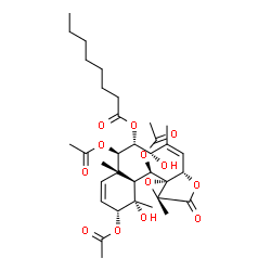 ChemSpider 2D Image | (1S,2R,4aS,5R,6R,7S,8Z,9aS,11aR,12aS,13R,13aS)-2,5,13-Triacetoxy-1,7-dihydroxy-1,4a,8,11a-tetramethyl-11-oxo-2,4a,5,6,7,9a,11,11a,13,13a-decahydro-1H-benzo[4,5]cyclodeca[1,2-b]oxireno[c]furan-6-yl oct
anoate | C34H48O13