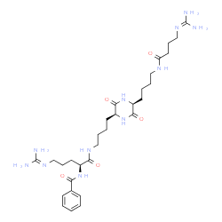ChemSpider 2D Image | N~2~-benzoyl-N-{4-[(2S,5S)-5-{4-[(4-carbamimidamidobutanoyl)amino]butyl}-3,6-dioxopiperazin-2-yl]butyl}-L-argininamide | C30H49N11O5