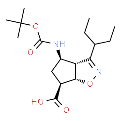 ChemSpider 2D Image | (3aR,4R,6S,6aS)-4-({[(2-Methyl-2-propanyl)oxy]carbonyl}amino)-3-(3-pentanyl)-4,5,6,6a-tetrahydro-3aH-cyclopenta[d][1,2]oxazole-6-carboxylic acid | C17H28N2O5