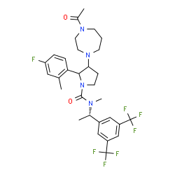 ChemSpider 2D Image | 3-(4-Acetyl-1,4-diazepan-1-yl)-N-{(1S)-1-[3,5-bis(trifluoromethyl)phenyl]ethyl}-2-(4-fluoro-2-methylphenyl)-N-methyl-1-pyrrolidinecarboxamide | C30H35F7N4O2