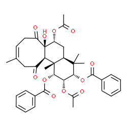 ChemSpider 2D Image | (1R,2S,3S,4aS,6R,6aR,9Z,12aR,12bS)-2,6-Diacetoxy-6a-hydroxy-4,4,10,12b-tetramethyl-7,12-dioxo-1,2,3,4,4a,5,6,6a,7,8,11,12,12a,12b-tetradecahydrocycloocta[a]naphthalene-1,3-diyl dibenzoate | C38H42O11