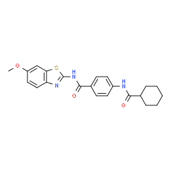 ChemSpider 2D Image | 4-[(Cyclohexylcarbonyl)amino]-N-(6-methoxy-1,3-benzothiazol-2-yl)benzamide | C22H23N3O3S