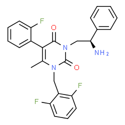 ChemSpider 2D Image | 3-[(2R)-2-Amino-2-phenylethyl]-1-(2,6-difluorobenzyl)-5-(2-fluorophenyl)-6-methyl-2,4(1H,3H)-pyrimidinedione | C26H22F3N3O2