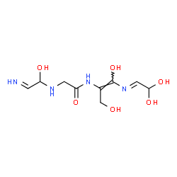 ChemSpider 2D Image | N-{(1Z)-1-[(E)-(2,2-Dihydroxyethylidene)amino]-1,3-dihydroxy-1-propen-2-yl}-N~2~-(1-hydroxy-2-iminoethyl)glycinamide | C9H16N4O6