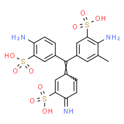 ChemSpider 2D Image | 2-Amino-5-[(E)-(4-amino-3-sulfophenyl)(4-imino-3-sulfo-2,5-cyclohexadien-1-ylidene)methyl]-3-methylbenzenesulfonic acid | C20H19N3O9S3