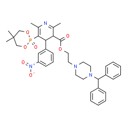ChemSpider 2D Image | 2-[4-(Diphenylmethyl)-1-piperazinyl]ethyl 5-(5,5-dimethyl-2-oxido-1,3,2-dioxaphosphinan-2-yl)-2,6-dimethyl-4-(3-nitrophenyl)-3,4-dihydro-3-pyridinecarboxylate | C38H45N4O7P