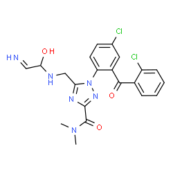ChemSpider 2D Image | 1-[4-Chloro-2-(2-chlorobenzoyl)phenyl]-5-{[(1-hydroxy-2-iminoethyl)amino]methyl}-N,N-dimethyl-1H-1,2,4-triazole-3-carboxamide | C21H20Cl2N6O3