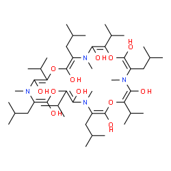 ChemSpider 2D Image | (2Z,5E,8Z,14Z,20E)-3,9,15,21-Tetraisobutyl-6,12,18,24-tetraisopropyl-4,10,16,22-tetramethyl-1,7,13,19-tetraoxa-4,10,16,22-tetraazacyclotetracosa-2,5,8,11,14,17,20,23-octaene-2,5,8,11,14,17,20,23-octol | C48H84N4O12