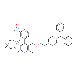 ChemSpider 2D Image | 2-[4-(Diphenylmethyl)-1-piperazinyl]ethyl 5-(5,5-dimethyl-2-oxido-1,3,2-dioxaphosphinan-2-yl)-2,6-dimethyl-4-(3-nitrophenyl)-4,5-dihydro-3-pyridinecarboxylate | C38H45N4O7P