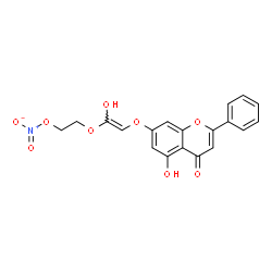 ChemSpider 2D Image | 2-({(E)-1-Hydroxy-2-[(5-hydroxy-4-oxo-2-phenyl-4H-chromen-7-yl)oxy]vinyl}oxy)ethyl nitrate | C19H15NO9
