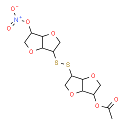 ChemSpider 2D Image | 6-{[6-(Nitrooxy)hexahydrofuro[3,2-b]furan-3-yl]disulfanyl}hexahydrofuro[3,2-b]furan-3-yl acetate | C14H19NO9S2