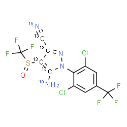 ChemSpider 2D Image | 5-(~15~N)Amino-1-[2,6-dichloro-4-(trifluoromethyl)phenyl]-4-[(trifluoromethyl)sulfinyl](~13~C_3_)-1H-pyrazole-3-(~13~C,~15~N)carbonitrile | C813C4H4Cl2F6N215N2OS