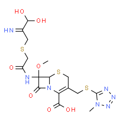 ChemSpider 2D Image | 7-({[(3,3-Dihydroxy-2-iminopropyl)sulfanyl]acetyl}amino)-7-methoxy-3-{[(1-methyl-1H-tetrazol-5-yl)sulfanyl]methyl}-8-oxo-5-thia-1-azabicyclo[4.2.0]oct-2-ene-2-carboxylic acid | C16H21N7O7S3