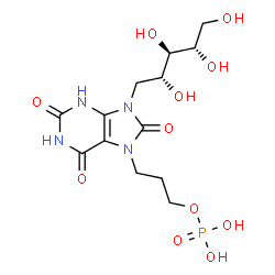 ChemSpider 2D Image | 5-Deoxy-5-{2,6,8-trioxo-7-[3-(phosphonooxy)propyl]-1,2,3,6,7,8-hexahydro-9H-purin-9-yl}-D-ribitol | C13H21N4O11P