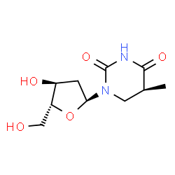 ChemSpider 2D Image | (5S)-1-(2-Deoxy-alpha-D-erythro-pentofuranosyl)-5-methyldihydro-2,4(1H,3H)-pyrimidinedione | C10H16N2O5