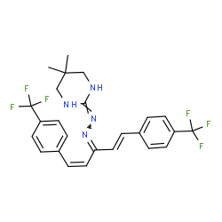 ChemSpider 2D Image | 2-[(2E)-{(1Z,4E)-1,5-Bis[4-(trifluoromethyl)phenyl]-1,4-pentadien-3-ylidene}hydrazono]-5,5-dimethylhexahydropyrimidine | C25H24F6N4