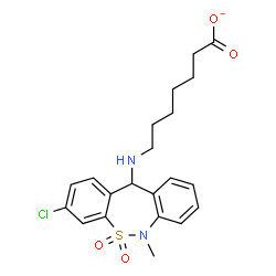 ChemSpider 2D Image | 7-[(3-Chloro-6-methyl-5,5-dioxido-6,11-dihydrodibenzo[c,f][1,2]thiazepin-11-yl)amino]heptanoate | C21H24ClN2O4S