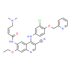ChemSpider 2D Image | (2Z)-N-(4-{[3-Chloro-4-(2-pyridinylmethoxy)phenyl]amino}-3-cyano-7-ethoxy-6-quinolinyl)-4-(dimethylamino)-2-butenamide | C30H29ClN6O3