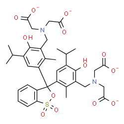 ChemSpider 2D Image | 2,2',2'',2'''-{(1,1-Dioxido-3H-2,1-benzoxathiole-3,3-diyl)bis[(6-hydroxy-5-isopropyl-2-methyl-3,1-phenylene)methylenenitrilo]}tetraacetate | C37H40N2O13S