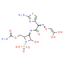 ChemSpider 2D Image | (3Z)-3-{[(2Z)-2-(2-Amino-1,3-thiazol-4-yl)-2-{[(2,2-dihydroxyvinyl)oxy]imino}acetyl]imino}-2-[(carbamoyloxy)methyl]-4-hydroxy-1-azetidinesulfonic acid | C12H14N6O10S2