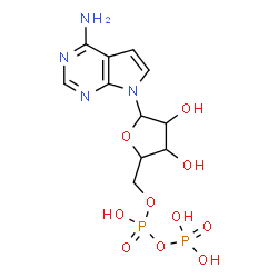 ChemSpider 2D Image | 7-{5-O-[Hydroxy(phosphonooxy)phosphoryl]pentofuranosyl}-7H-pyrrolo[2,3-d]pyrimidin-4-amine | C11H16N4O10P2