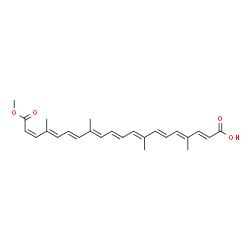 ChemSpider 2D Image | (2E,4E,6E,8E,10E,12E,14E,16E,18Z)-20-Methoxy-4,8,13,17-tetramethyl-20-oxo-2,4,6,8,10,12,14,16,18-icosanonaenoic acid | C25H30O4
