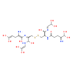 ChemSpider 2D Image | N-{(1E)-3-({(2E)-2-{[(1E)-2-Amino-1,5,5-trihydroxy-1,4-pentadien-1-yl]imino}-3-[(2,2-dihydroxyvinyl)amino]-3-hydroxypropyl}disulfanyl)-1-[(E)-(2,2-dihydroxyethylidene)amino]-1-hydroxy-1-propen-2-yl}-5
,5-dihydroxy-4-iminopentanamide | C20H32N6O12S2