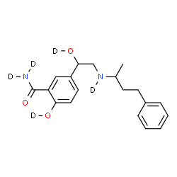 ChemSpider 2D Image | 2-(~2~H)Hydroxy-5-{1-(~2~H)hydroxy-2-[(4-phenyl-2-butanyl)(~2~H)amino]ethyl}(N,N-~2~H_2_)benzamide | C19H19D5N2O3