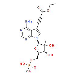 ChemSpider 2D Image | 5-(3-Ethoxy-3-oxo-1-propyn-1-yl)-7-(2-C-methyl-5-O-phosphono-beta-D-ribofuranosyl)-7H-pyrrolo[2,3-d]pyrimidin-4-amine | C17H21N4O9P